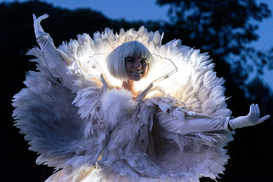 échassiers blancs lumineux pour une animation et déambulation féerique et poétique. disponibles sur paris, ile de France mais aussi yonne, cote 